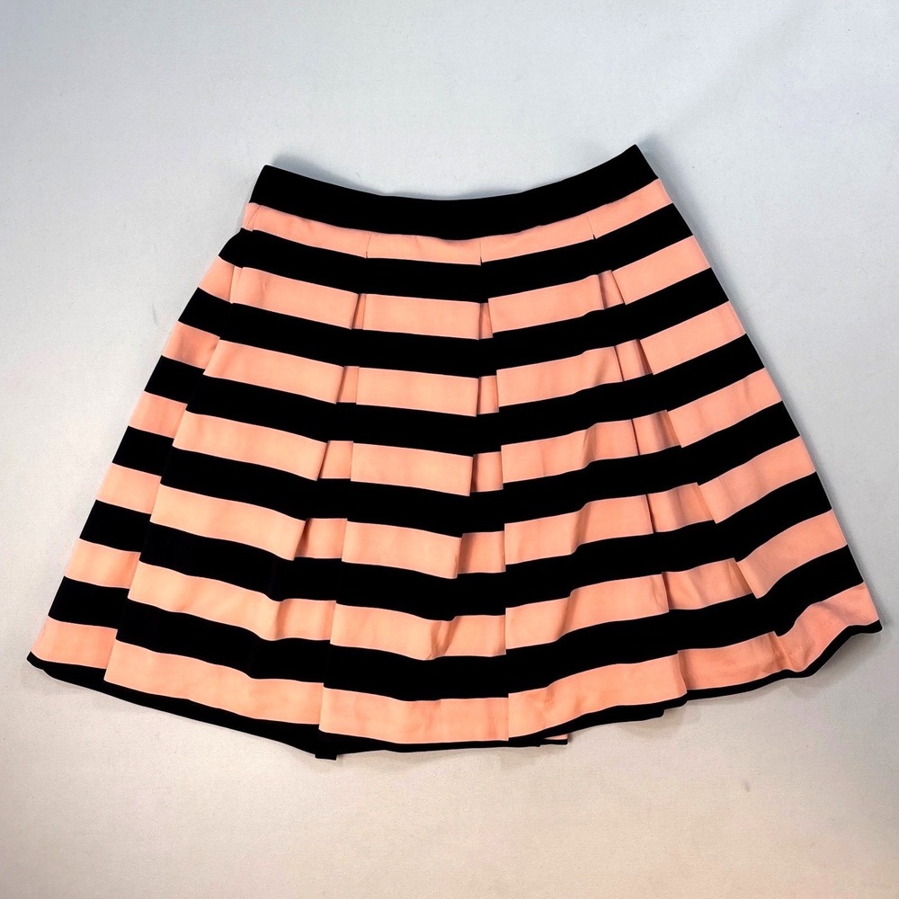 Ashley Nell Tipton Boutique+ Peach Black Striped Pleated‎ Skater Skirt 2X Plus